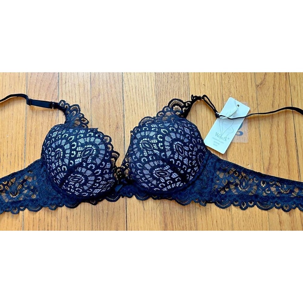 38B Bra Black Lace Push Up Underwire Padded Bra Removable Straps Support Comfort